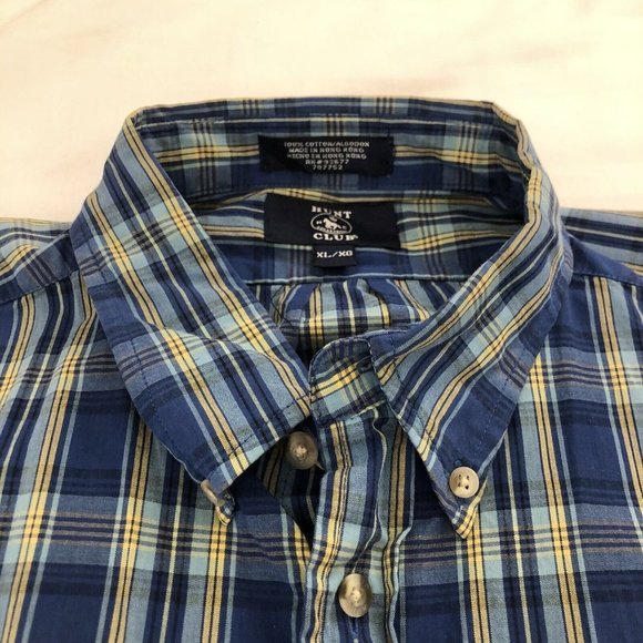 Hunt Club Size Large XL Cotton Plaid Button Up Shirt Short Sleeve Collared - Picture 5 of 9
